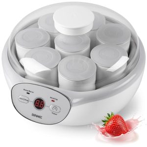 Duronic YM2 Yaourtière électrique programmable 8 pots de 125 ml Machine à yaourt avec Thermostat et Pots en Céramique Préparer des yaourts et desserts faits-maison